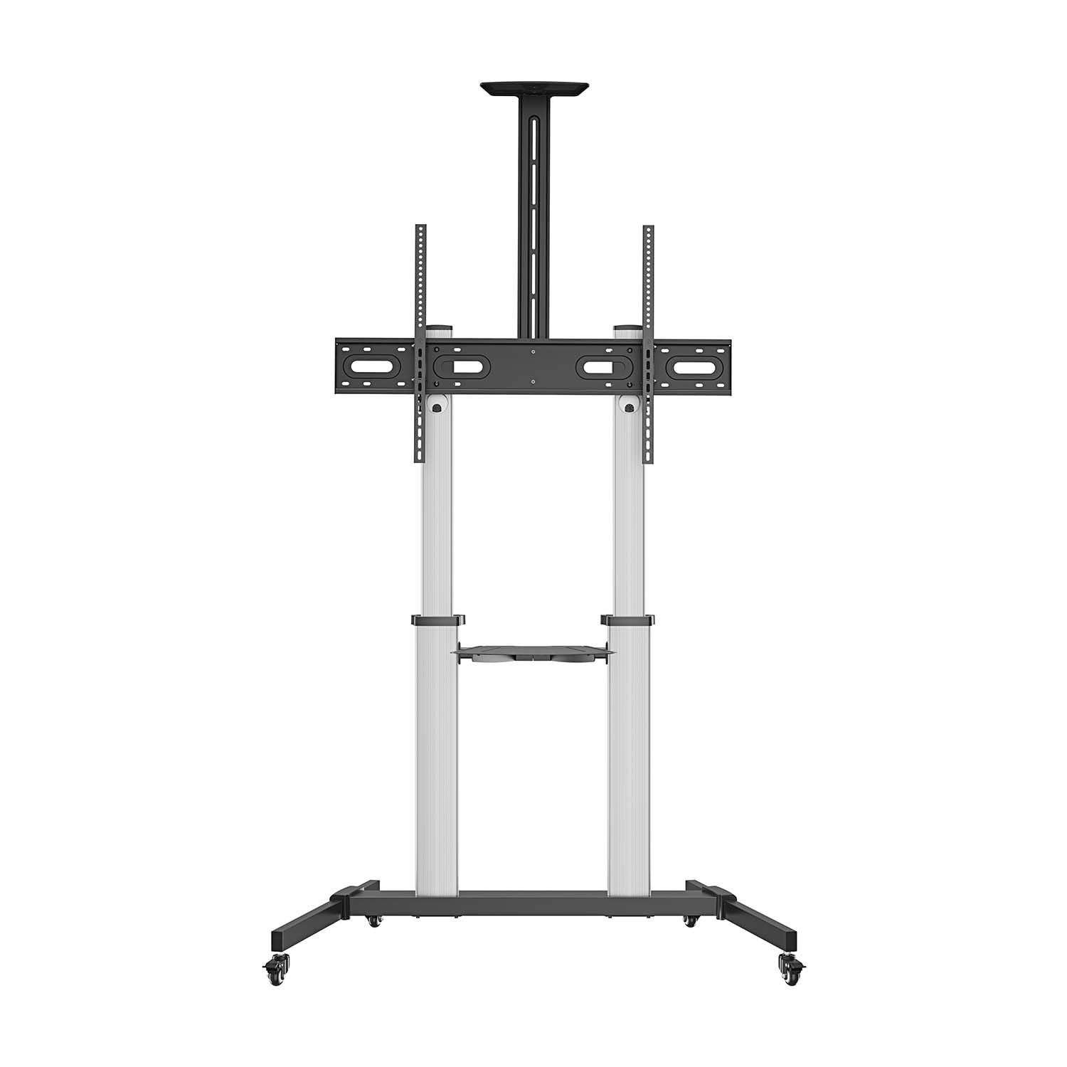 AISENS Soporte de Suelo Pro con Ruedas Bandeja DVD/Cámara para Monitor/TV 100Kg 60-100 Negro/Plata