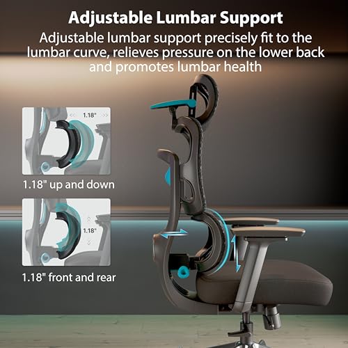 Image of EUREKA ERGONOMIC Gaming Chair, Computer Gamer Chair with Adjustable Lumbar Support, Ergonomic Mesh Gaming Chair, Comfortable High Back Office Desk Chair w Segmented Backrest for Adults, Black & Blue