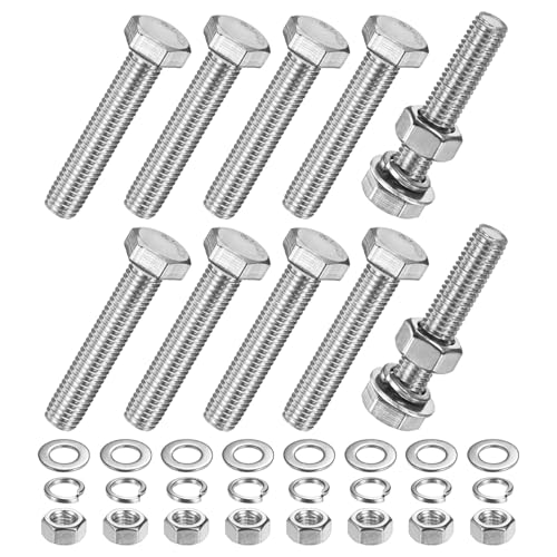 M METERXITY 10-Pack Hex Head Screw Bolt with Nuts Flat &amp; Lock Washers M10x55mm Stainless Steel Bolts and Nuts Kit Fully Threaded Metric Bolt Assortment for Equipment/Machinery