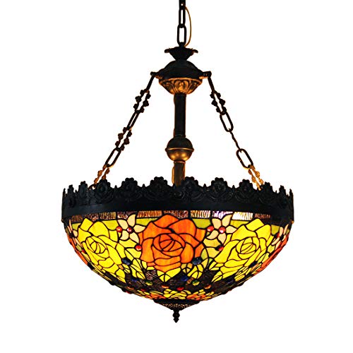 Lampe suspendue Tiffany grand plafonnier inversé lustre vitrail vintage rose 50,8 cm