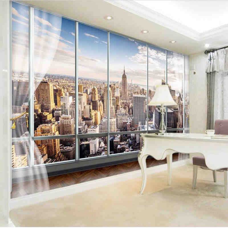Fototapete,benutzerdefinierte 3D-Stereo-Neuheit,außerhalb des Fensters,New York City-Landschaft,Wandgemälde,Büro,Wohnzimmer,Dekor,Tapete