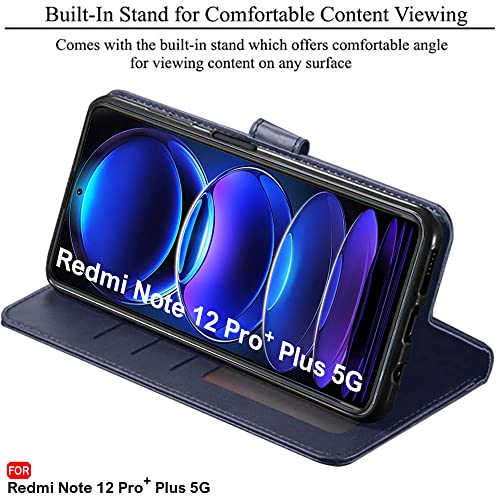 Image of TheGiftKart Flip Back Cover Case for Mi Redmi Note 12 Pro Plus 5G | Dual-Color Leather Finish | Inbuilt Stand & Pockets | Wallet Style Flip Back Case for Redmi Note 12 Pro Plus 5G (Blue & Brown)