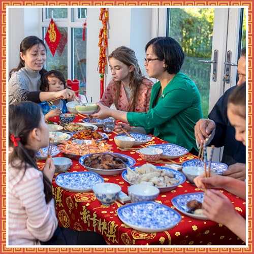 Image of 3 Pack Chinese New Year Decorations 2026, 54 x 108 Inches Red Plastic Table Cloths, Disposable Lunar New Year Table Cloth Rectangle Tablecloths Tablecover, Spring Festival Year of the Horse Decor