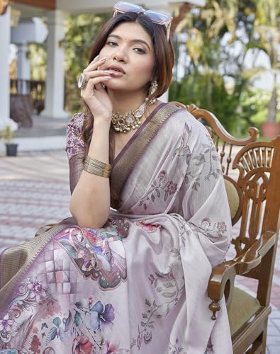 Image of Yashika Women's Cotton Silk Dola Border Digital Printed Saree|Sarees for Women