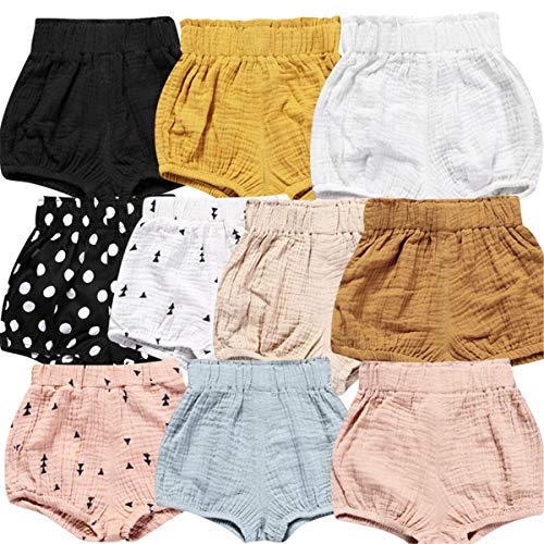 Image of 3 Pack of Little Baby Girls Boys Cotton Linen Blend Cute Bloomer Shorts