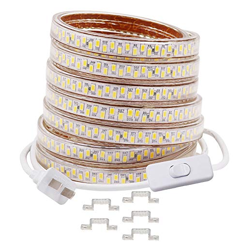 XUNATA 164ft LED Strip Rope Light with On/Off Switch, Super Bright SMD 5730 (5630 Upgraded) 110V 9000 LEDs Waterproof Flexible LED Strip Lights for Garden Outdoor Home Decoration(Warm White)