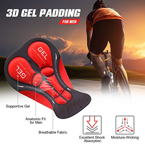 Bermuda masculina de ciclismo Explopur – Gel respirável acolchoado MTB para ciclismo, Black & Red, S