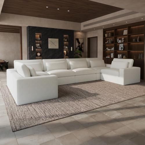 Image of Novilla 181 inch Deep Seat Modular Sectional Sofa, Removable Washable Covers, U Shape 6 Seater Cloud Couch with Lumbar Pillows, Chenille Boneless Couch Beige, No Assembly Required