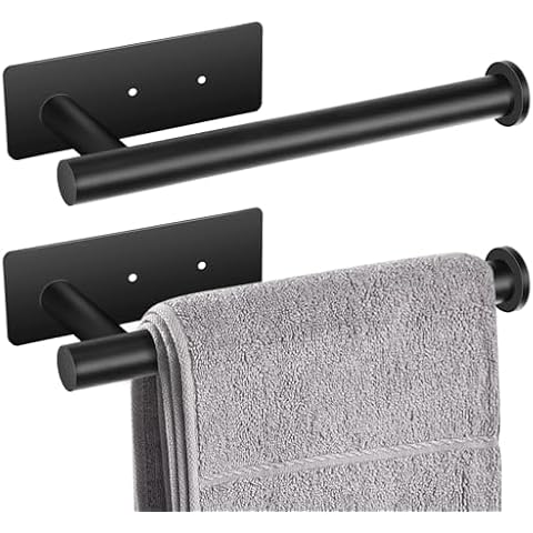 PEDORUBY Self Adhesive Hand Towel Holder - Wall Mounted Hand Towel Holder/Towel Ring/Hand Towel Bar, Wall-Towel Rack for Bathroom - Stylish and Space-Saving（2 Pack Black） Cover