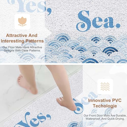 RYYCDOI Ocean Beach Door Mat, Coastal Nautical Doormat Outdoor Indoor Entrance Porch, Sea Waves Beachy Outdoor Mat, Blue Coastal Welcome Mats for Front Door, 17x30 Inch - Image 4