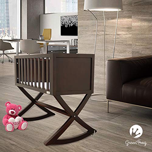 Green Frog, Allegro Cradle | Handcrafted Contemporary Wood Baby Cradle | Premium Pine Construction | Rocking and Stationary | Rich Espresso Color - Thumbnail 3