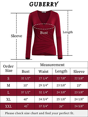 GUBERRY Deep V Neck Long Sleeve Shirts for Women Slim Fit Cross Wrap Top
