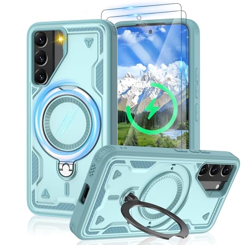 Coque Samsung S22 anti-rayures avec 2 protections d'écran et béquille MagSafe
