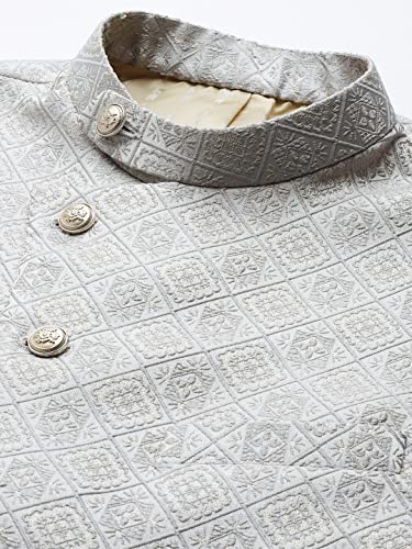 Image of MANQ Men Fawn Woven Jaquard Silk Nehru Jacket