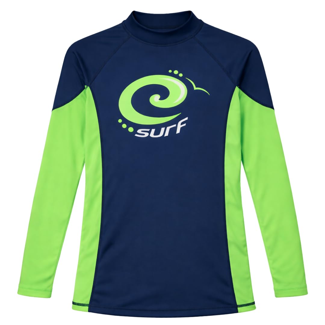 Kidz Swimmers Surf Boys Long Sleeve Sun Protection Rash Vest UPF 50+ Estate Blue & Jasmine Green (13-14 Years)