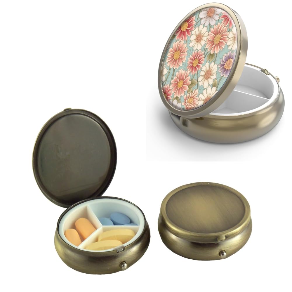 20pcs Sublimation Blank Bronze Pill Box 3 Compartment Medicine Pill Case Portable Pill Box for Pocket or Purse