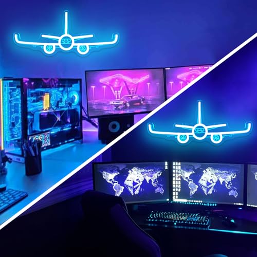 Image of Airplane Neon Sign Dimmable 3D Aviation Led Sign Airplane Wall Art Pilot Neon Lights for Bedroom Plane Decor for Boys Room Bar Office 16.2 x 6.9 Inches