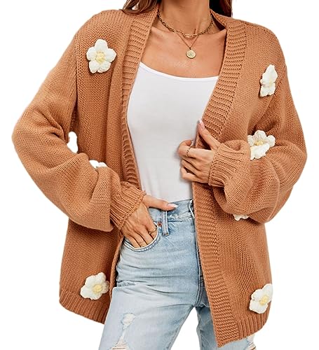 Image of Womens Y2K Cute Cardigan Sweaters Open Front Cropped Flower Knit Jacket Vintage Preppy Aesthetic 90s Clothes Kawaii Sweater