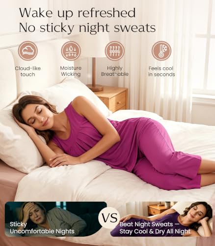 Image of NACHILA Pajamas for Women-Viscose Made from Bamboo, Sleeveless Pjs Tank Top Capri Pants Pajama Sets Cooling Sleepwear