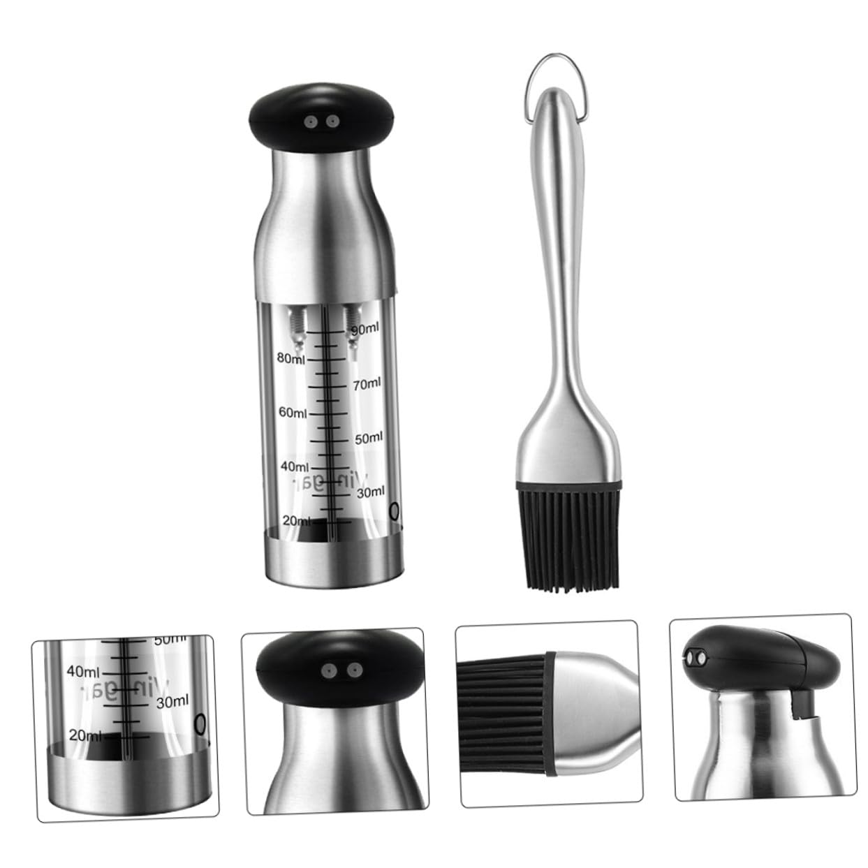 Aceitera de Acero Inoxidable con Pulverizador y Cepillo para Aceite y Vinagre Dispensador Práctico para Cocina Restaurante y Barbacoas Seguro y Duradero