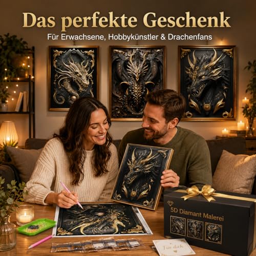 Diamond Painting Set 5D für Erwachsene – 3er Set Drache Design, Diamantbilder 30x40 cm, DIY Kunst Set, Malen nach Zahlen, Tiermotive, Dekoration, Hochwertige Diamanten, Kunst für Zuhause, Ohne Rahmen