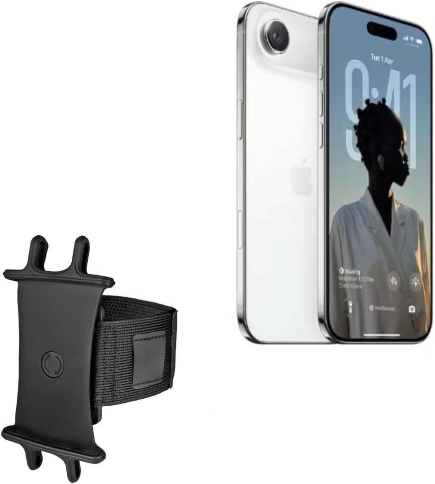 BoxWave Holster Compatible with Apple iPhone Air - ActiveStretch Sport Armband, Adjustable Armband for Workout and Running - Jet Black