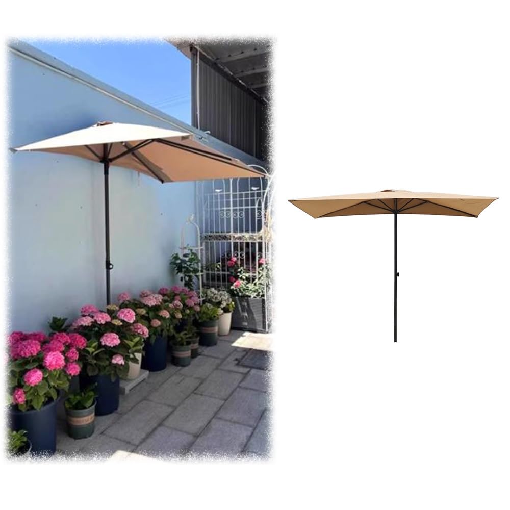BEWEGNLNHK Half Parasol 6.5ft Half Market Umbrella Adjustable Height, Small Half Umbrella Rectangular Balcony Umbrella, Wall Umbrella for Sun Shade, Tan : Patio, Lawn & Garden