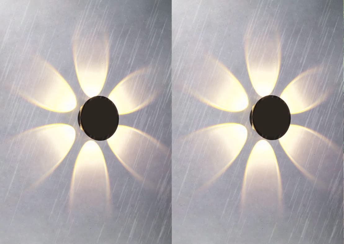 Groeien (Pack of 2) 12 Watts Waterproof LED Round Shape Six Way Indoor Outdoor Exterior Wall Light (Warm White,Aluminium)
