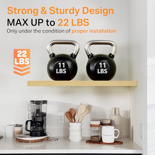 Image of BAYKA Floating Shelves for Wall, 22.5 inches Wall Mounted Rustic Wood Shelves for Bathroom, Bedroom, Living Room, Floating Shelves for Books /Storage /Decor (Light Oak-Toned,Set of 3)