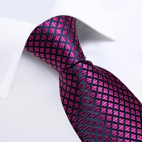 Image of DiBanGu Striped Tie Set for Men Silk Woven Plaid Necktie and Pocket Square Cufflinks Business Wedding