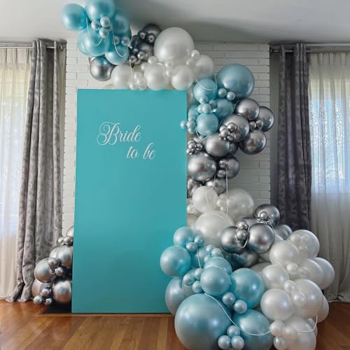 Image of Teal White Balloon Set, 60PCS Blue Silver Birthday Balloons, 12 Inch Teal Green Latex Balloon Turquoise Metallic Silver Confetti Balloons for Birthday Party Baby Shower Wedding Decorations
