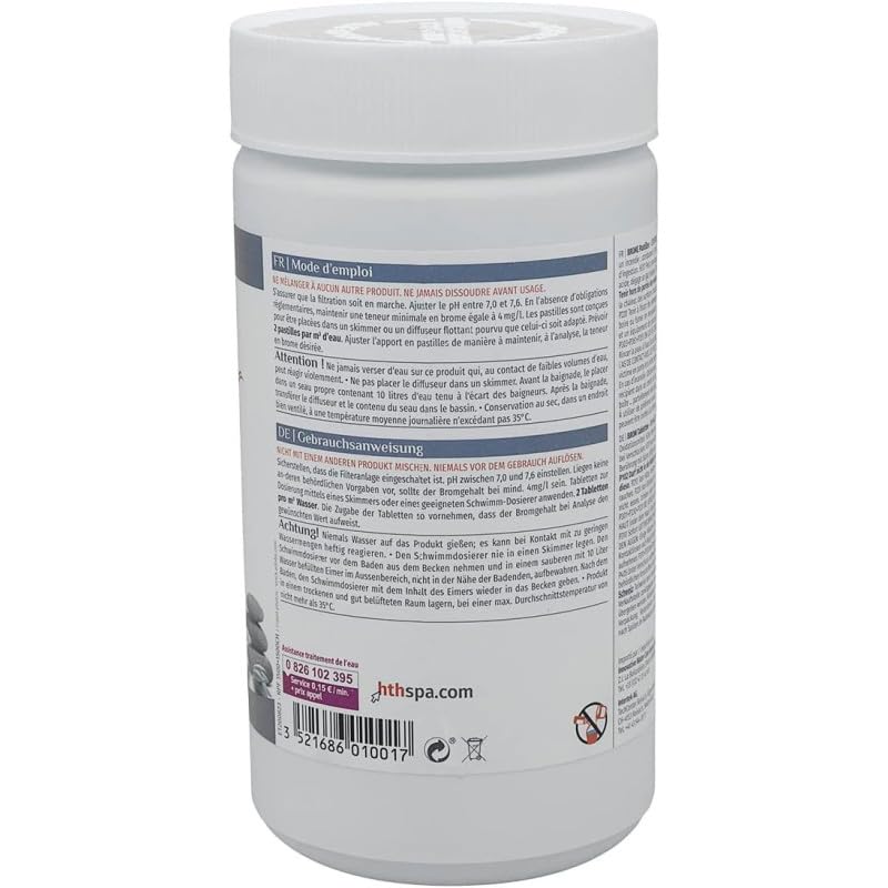 Brome désinfection régulière HTH Spa pastilles 20 g. - 1 kg + 12 Tests OFFERTS 7 en 1
