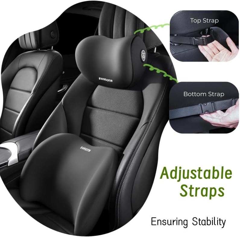 Car Headrest & Lumbar Support Cushion Kit, Ergonomic Car Seat Neck Pillow and Backseat Cushion for Driving Fatigue Relief, Driving Seat Memory Foam Neck Back Rest Pillows (Grey) - Image 5