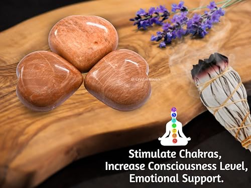 Image of Certified Peach Moonstone Crystal Heart Palm Pebbles Stones for Anxiety Stress Relief Massage - AAA Grade Original Healing Gemstone Agate Heart Palm Stone for Yoga Meditation Spiritual