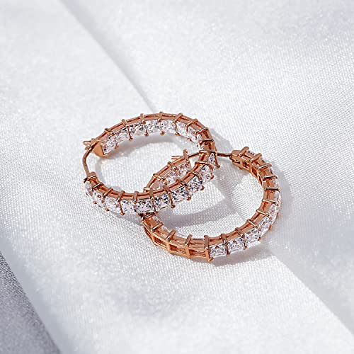 Amazon Essentials Platinum Plated Sterling Silver Hoop Earrings set with Princess Cut Infinite Elements Cubic Zirconia (previously Amazon Collection)3