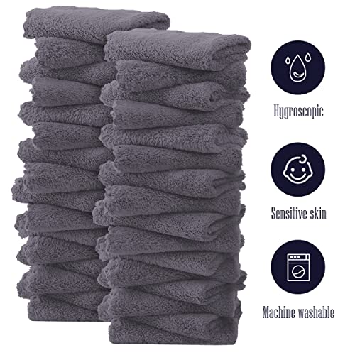 Image of 32 Pack Baby Washcloths - Luxury Coral Fleece - Extra Absorbent and Soft Wash Clothes for Newborns, Infants and Toddlers - Suitable for Sensitive Skin and New Born - Baby Shower - Grey, 10x10 Inch