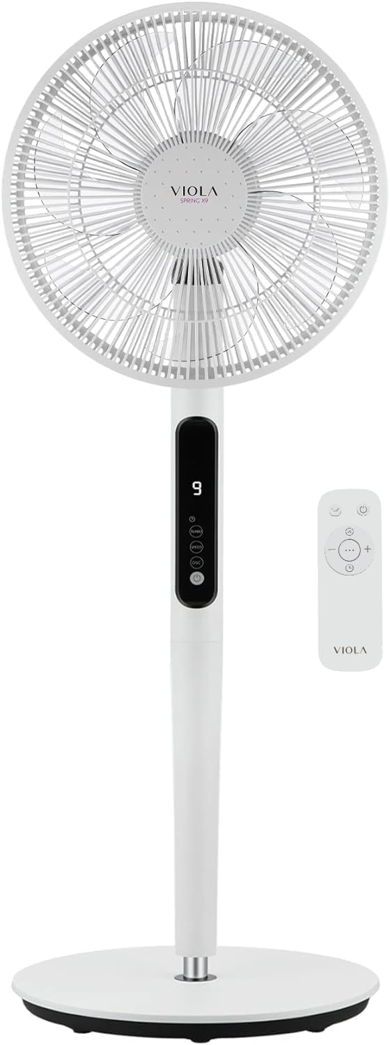 VIOLA Ventilatore a Piantana Silenzioso Notte con Telecomando, Potente motore Digitale Basso Consumo 19W, 7 Pale Aerodinamiche, 9 Velocità, Oscillazione 120°, Rotazione Verticale 3D, Turbo, Timer