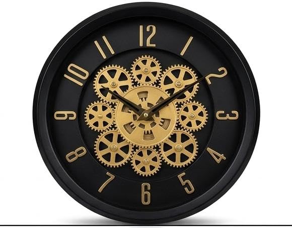 Image of Moving Gear Wall Clock, Round, Gold and Rose Gold Finish, Options (NEW Black, Set of 1 Clock)