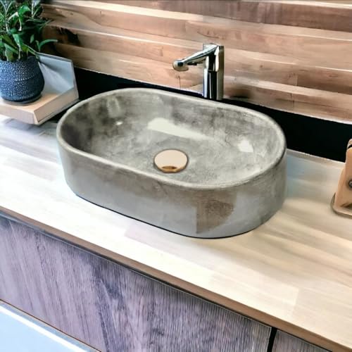 Cuba Pia de Apoio Oval Cimento Queimado Brilhante