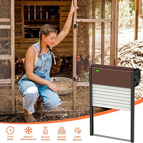 Automatic Chicken Coop Door Solar Powered - Opener Aluminum Auto Chicken Doors with Light Sensor, Timer Mode, Remote Control for Poultry Weatherproof Large