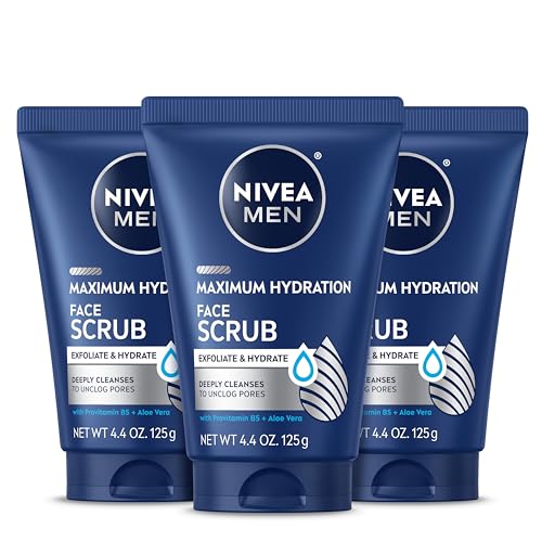 NIVEA MEN Maximum Hydration Deep Cleaning Face Scrub With Aloe Vera, 3 Pack of 4.4 Oz Tubes
