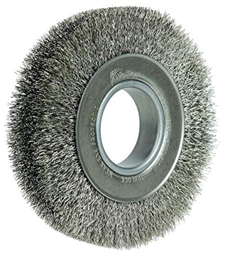 Image of Weiler 03510 6 inch Wide Face Crimped Wire Wheel, .0118 inch Stainless Steel Fill, 2 inch Arbor Hole, Made in The USA