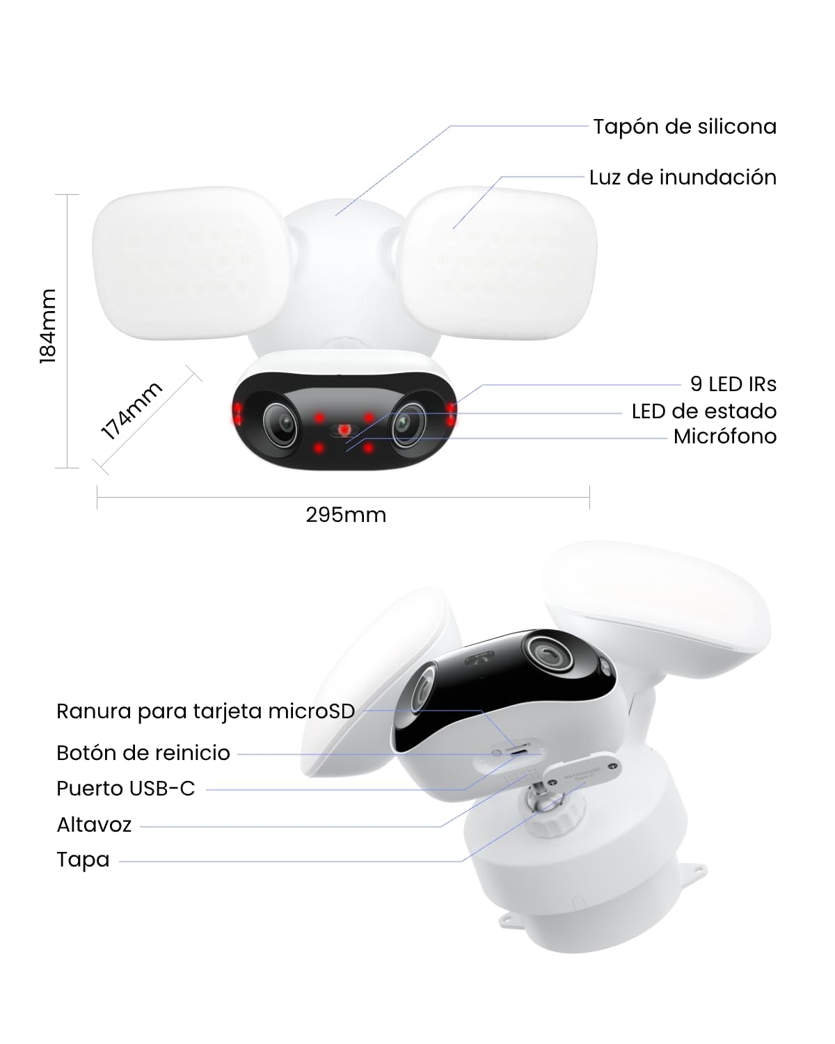 Reolink Camara Vigilancia WiFi Exterior 4K 180°, Elite Floodlight WiFi | Luz Regulable (3000K~6500K), Búsqueda Local de Vídeo IA, Vista Panorámica 180°, Detección IA, Sensor de Movimiento