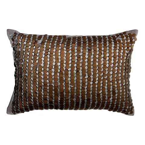 The HomeCentric Fundas de cojin Decorativas oblongas/lumbares Cojines Decorativos Sofa Funda de cojin para Sofa 30 x 65 cm Bordado de Lentejuelas de Metal Gris de Lino Cover