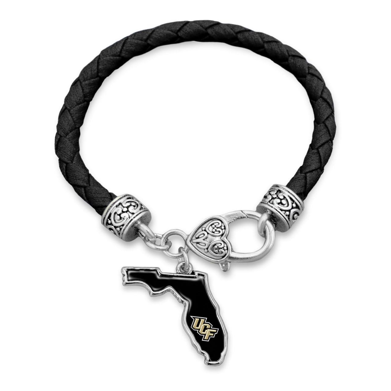 From the Heart UCF Knights State of Mine Black Leather Bracelet Jewelry Gift Licensed Central Florida, Silver