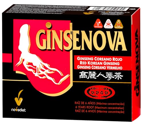 Novadiet - GINSENOVA con Ginseng Coreano Rojo - Energía y Vitalidad - Para Deportistas y Estudiantes - Apoyo Durante Épocas de Intensa Actividad - 60 Cápsulas Vegetales