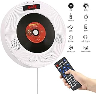YOOHOO Portable Bluetooth DVD/CD Player,1080p Wall-Mounted HDTV Speaker with Remote Control/FM Radio/Timer/USB/AV Output/LCD
