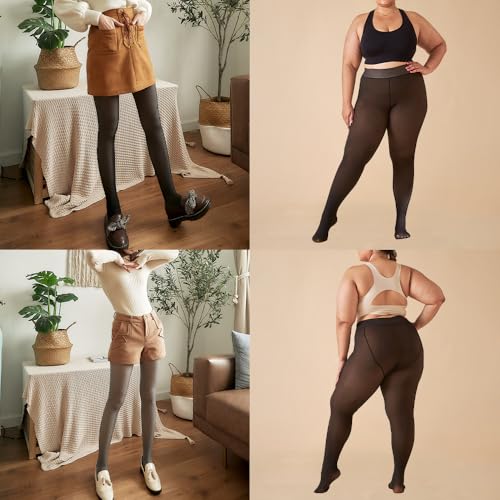 Image of Larmliss Fleece Lined Tights Women Warm Pantyhose Fake Translucent Thick Thermal Skin Sheer Leggings for Winter 2 Pairs