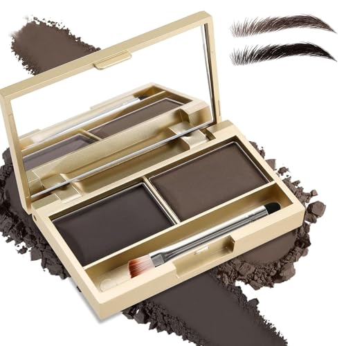 Dual-Shade Eyebrow Powder Palette In Dark & Medium Brown - Matte Long-Lasting Smudgeproof Formula For Natural Or Defined Brows, Includes Mirror & Dual-Ended Brush For Precise Application,