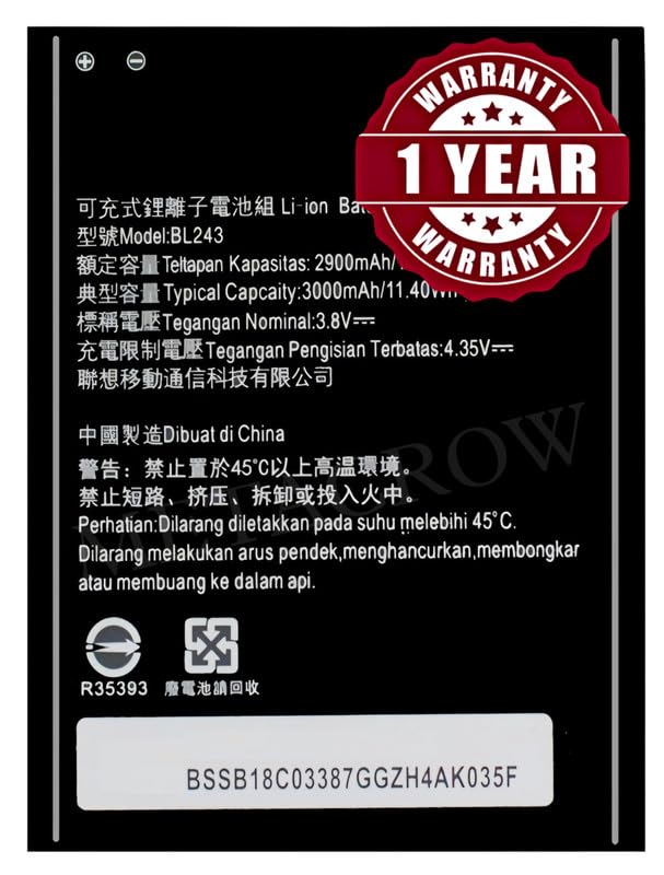 Image of Original BL243 Battery Compatible for Lenovo K3 Note - (3000mAh) - 1 Year Warranty BC45